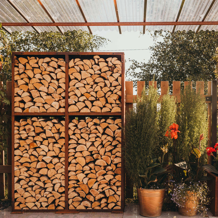 GrillSymbol wooden storage made of corten steel WALL 119*37*170 cm