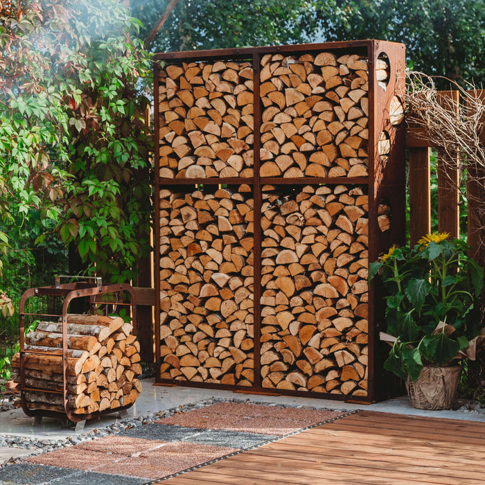 GrillSymbol wooden storage made of corten steel WALL 119*37*170 cm