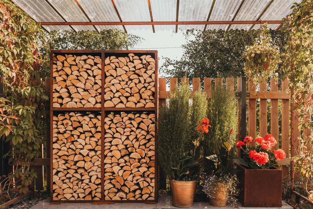 GrillSymbol wooden storage made of corten steel WALL 119*37*170 cm