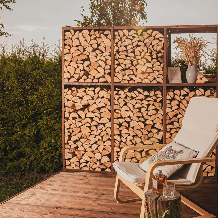 GrillSymbol wooden storage made of corten steel WALL 178*37*170 cm