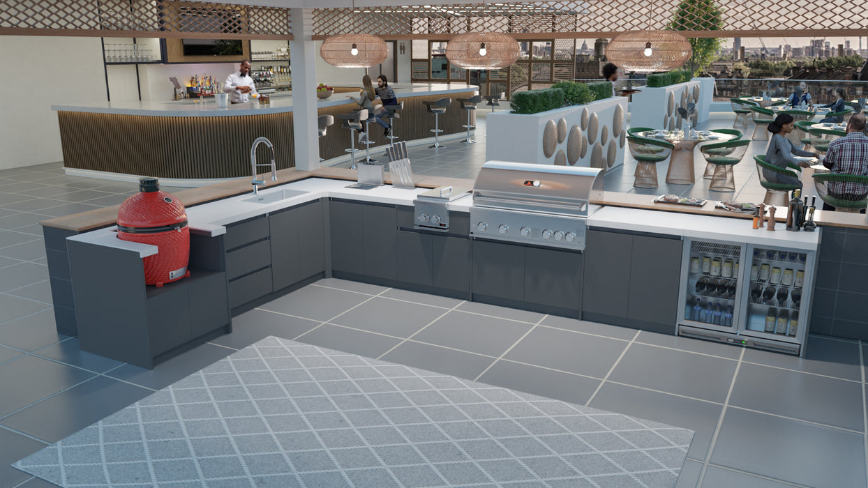 Whistler Fairford Grey Outdoor Kitchen with Burford 5-Burner BBQ | Dimensions 3.1m x 5.1m