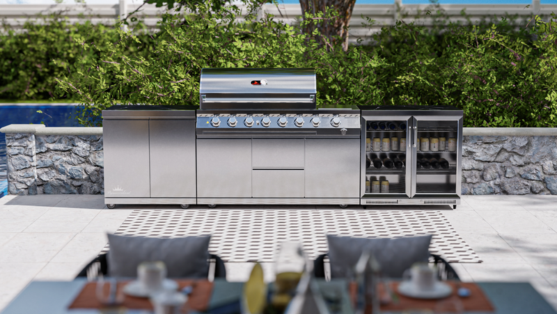 Whistler Outdoor Kitchen 6-Burner BBQ, Fridge, & Double Door Cabinet