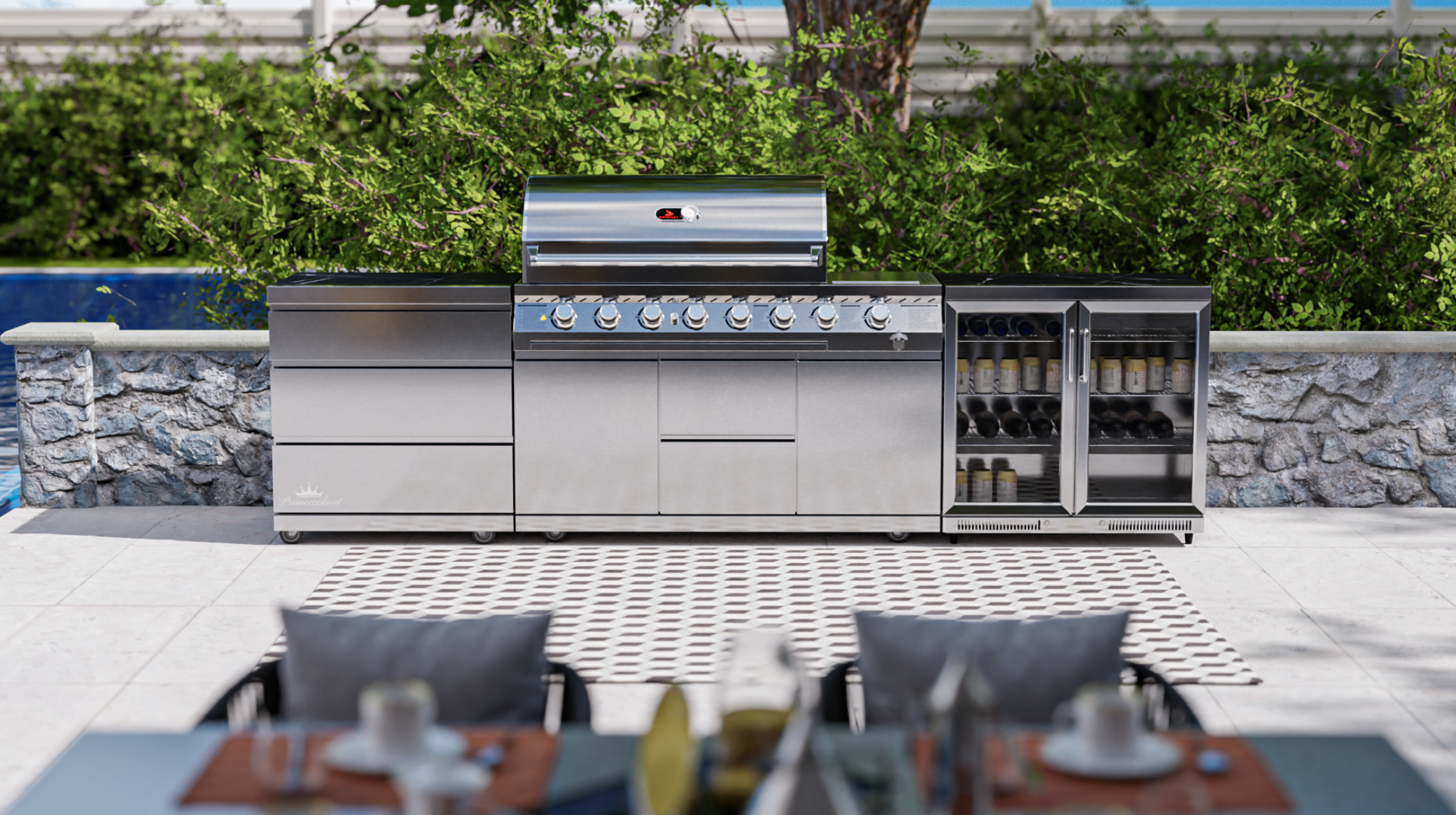 Whistler Cirencester Outdoor Kitchen 6 Burner BBQ, Fridge and Triple Drawer