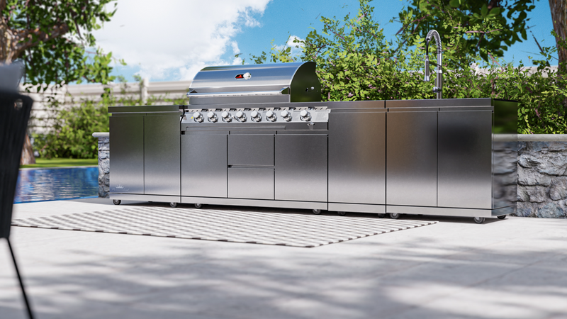 Whistler Outdoor Kitchen 6 Burner BBQ, Sink, Double Doors and Gas Bottle Cabinet