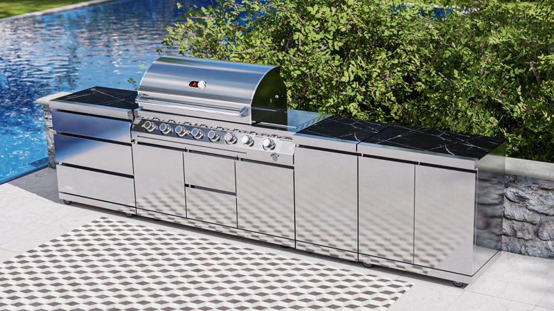Whistler Outdoor Kitchen 6 Burner BBQ, Triple Drawer, Double Door and Gas Bottle Cabinet