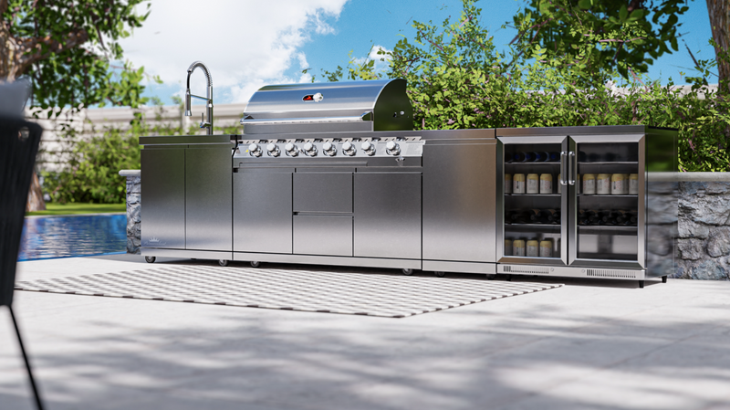 Whistler Outdoor Kitchen 6 Burner BBQ, Sink, Fridge and Gas Bottle Cabinet
