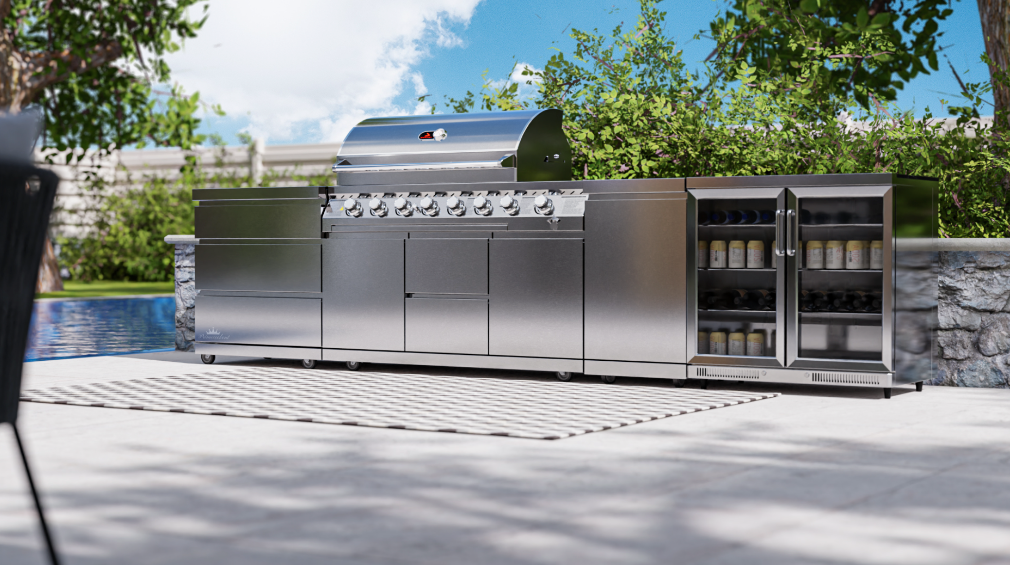 Whistler Cirencester Outdoor Kitchen 6 Burner BBQ, Fridge, Triple Drawer and Gas Bottle Cabinet