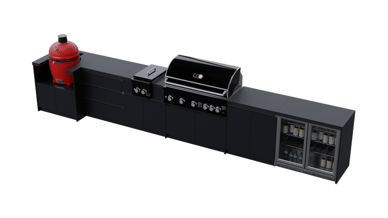 Whistler Fairford Black Outdoor Kitchen with Burford 5 Burner BBQ | 5.2M Full-Length