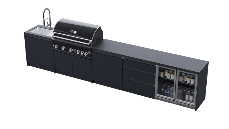 Whistler Fairford Black Outdoor Kitchen with Burford 5-Burner BBQ | 4.5M Full-Length