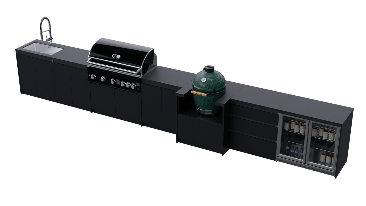 Whistler Fairford Black Outdoor Kitchen with Burford 5 Burner BBQ | 6M Full-Length