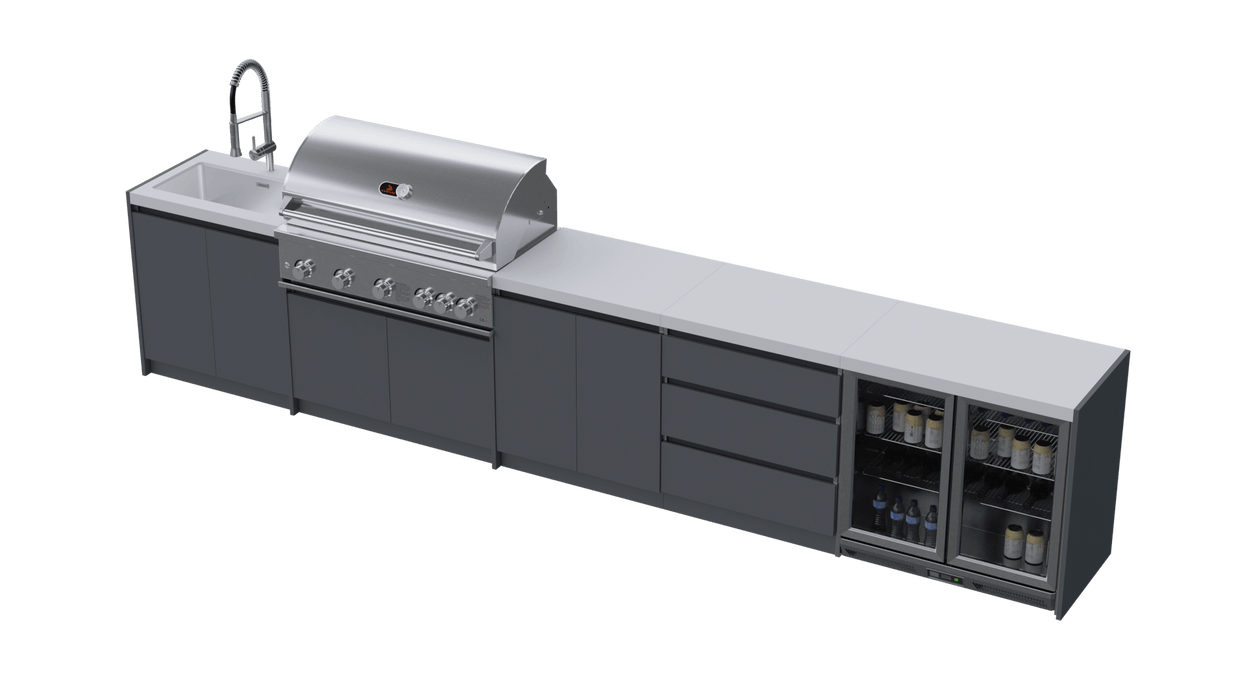 Whistler Fairford Grey Outdoor Kitchen with Burford 5-Burner BBQ | 4.5M Full-Length