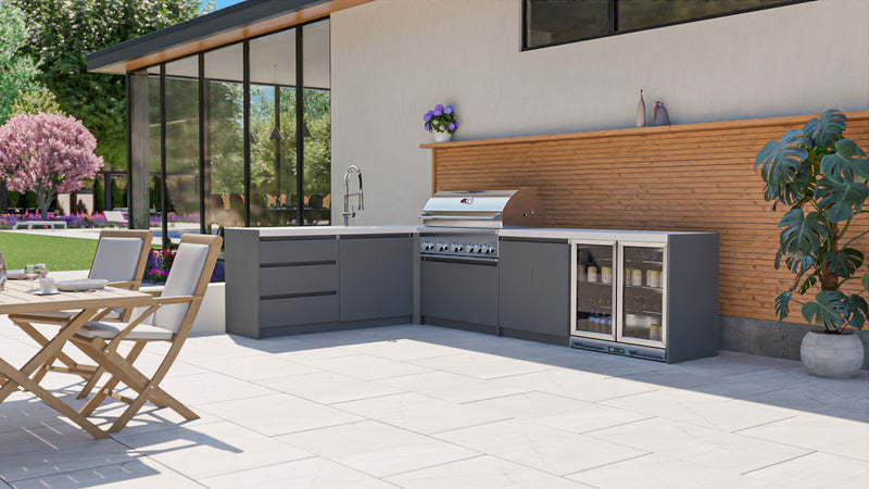Whistler Fairford Grey Outdoor Kitchen with Burford 5-Burner BBQ | 3.6M X 2.3M Full-Length