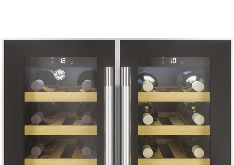 Hoover HWCB60DUK/N 38 Bottle built-in or Freestanding Dual Temperature Wine and Drinks Fridge - Black Glass and Stainless Steel