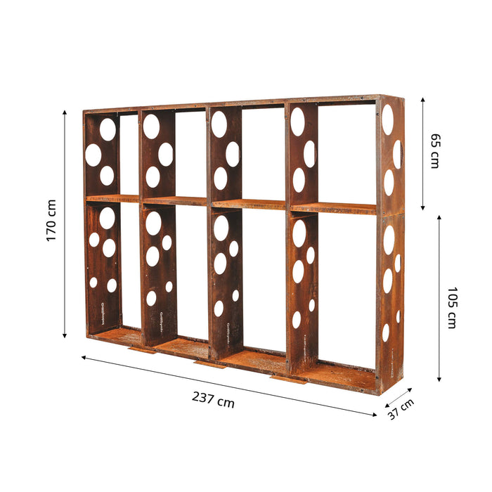 GrillSymbol wooden bearing made of corten steel WALL-L 237*37*170 cm