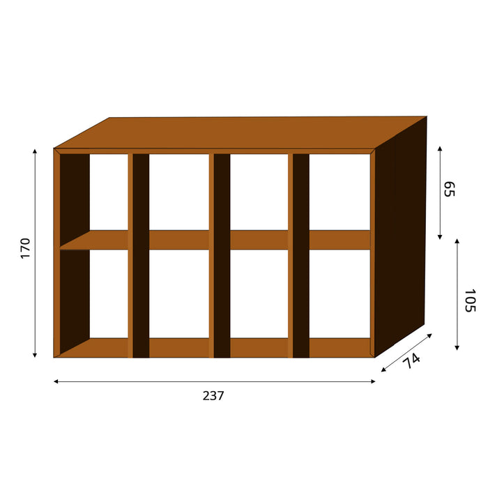 GrillSymbol wooden bearing made of Corten steel WALL-XL 237*74*170 cm