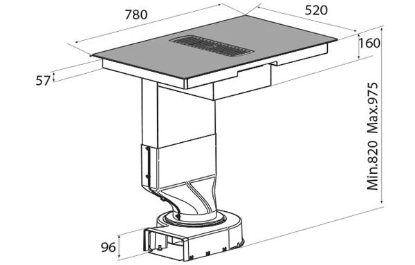 Airforce Centrale Essence 78cm Induction Hob with Central Downdraft and Touch control