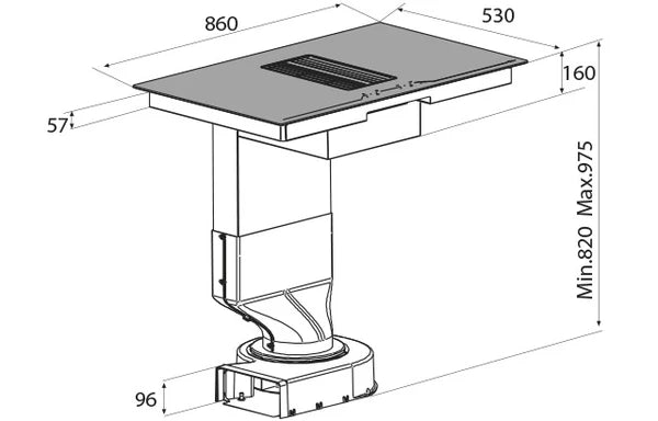 Airforce Centrale Essence 86cm Induction Hob with Central Downdraft and Touch control