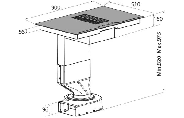 Airforce Centrale Flex 90cm Induction hob with Central Downdraft with Touch control Sliders