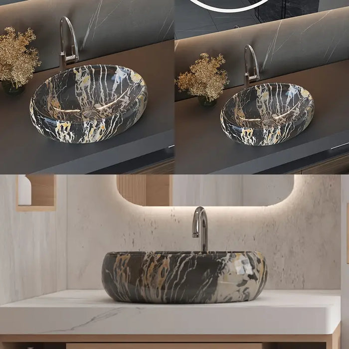 Black Marble Effect Ceramic Sink Basin