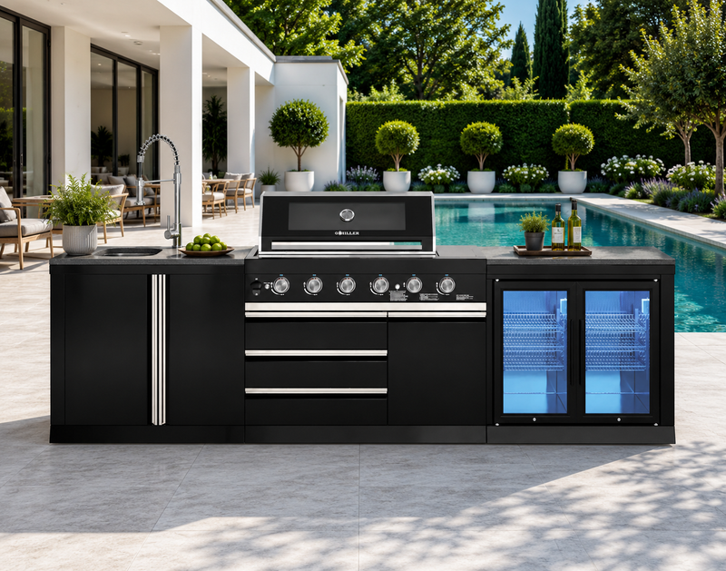Goriller Outdoor Kitchen | 6-Burner Gas Grill, Double Door Fridge and Sink | 3m Compact Luxury Design