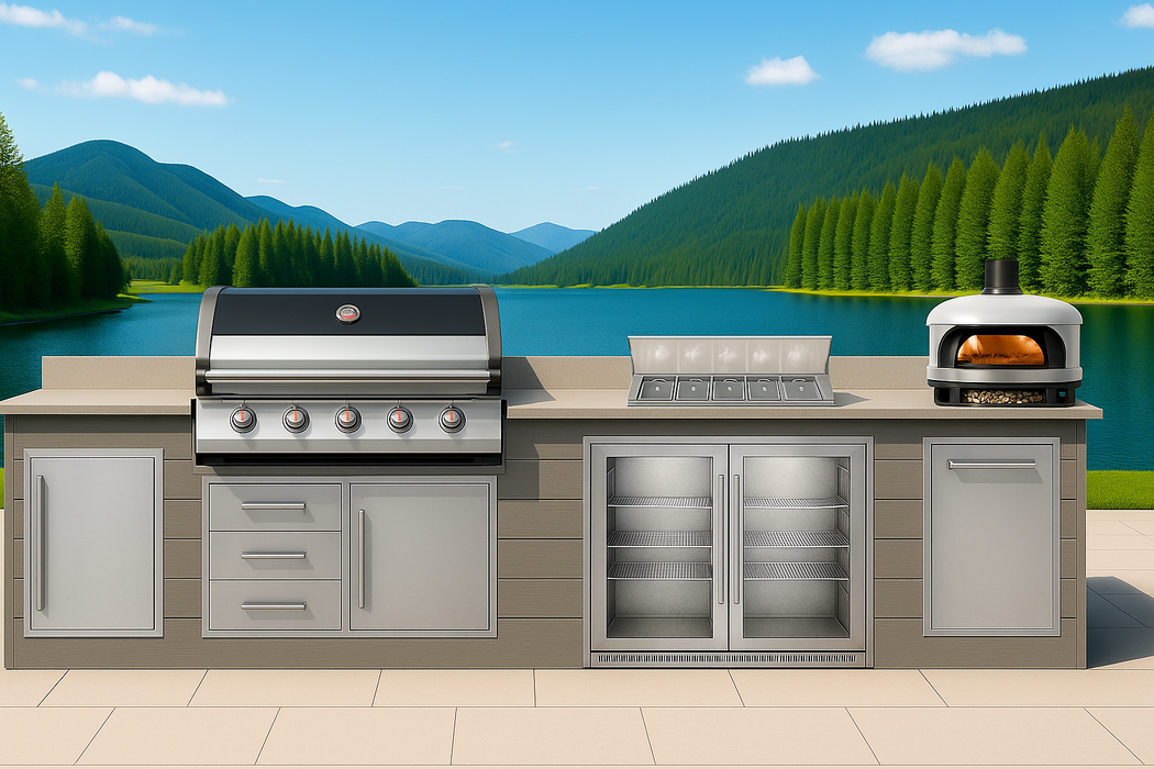 The Alpha Forge Outdoor Kitchen Beefeater 1600S 5 Burner Gas BBQ and Gozney | 500cm Light grey