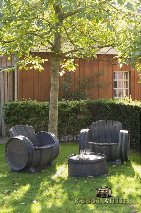 Wine Barrel Lounge 3 Piece Set 'Doc' - Plastic, Brown/Black