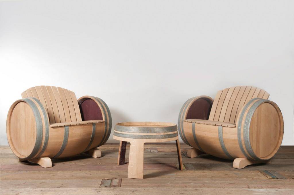 Wine Oak Barrel Lounge "Ruby" - Set of 3 Untreated