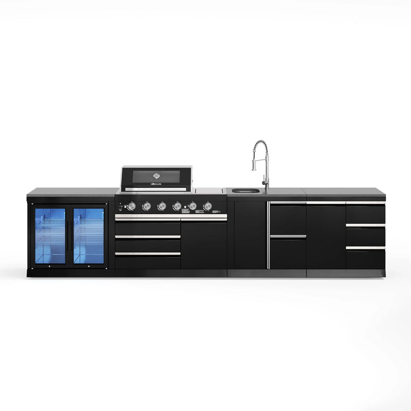 Goriller Outdoor Kitchen | 6-Burner Gas Grill, Sink Double Door Fridge & Workstation | 3.9m Compact Luxury Design