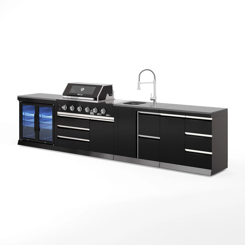 Goriller Outdoor Kitchen | 6-Burner Gas Grill, Sink Double Door Fridge & Workstation | 3.9m Compact Luxury Design