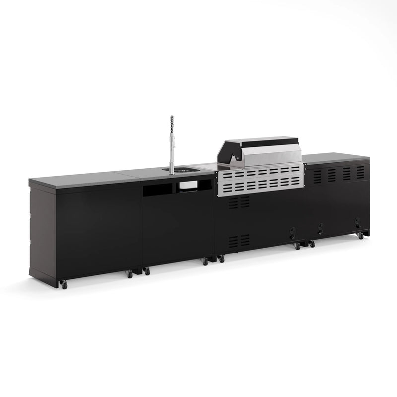 Goriller Outdoor Kitchen | 6-Burner Gas Grill, Sink Double Door Fridge & Workstation | 3.9m Compact Luxury Design