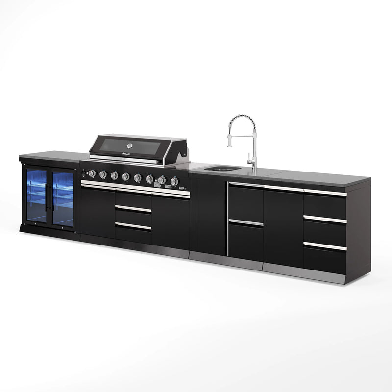 Goriller Outdoor Kitchen | 8-Burner Gas Grill, Double Door Fridge, Sink & Workstation | 4.2m Compact Luxury Design