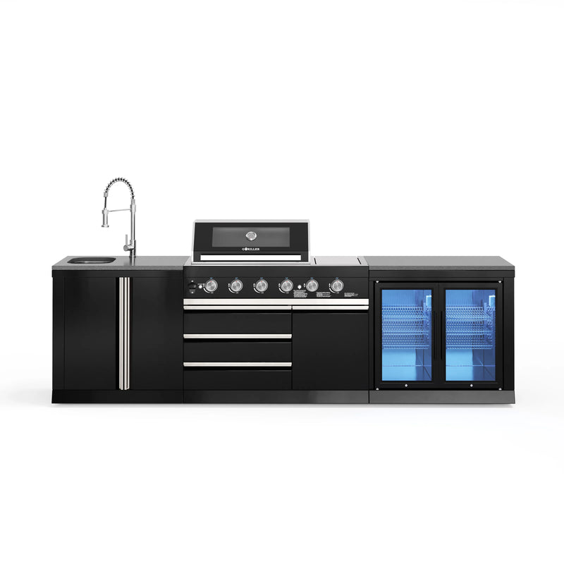 Goriller Outdoor Kitchen | 6-Burner Gas Grill, Double Door Fridge and Sink | 3m Compact Luxury Design