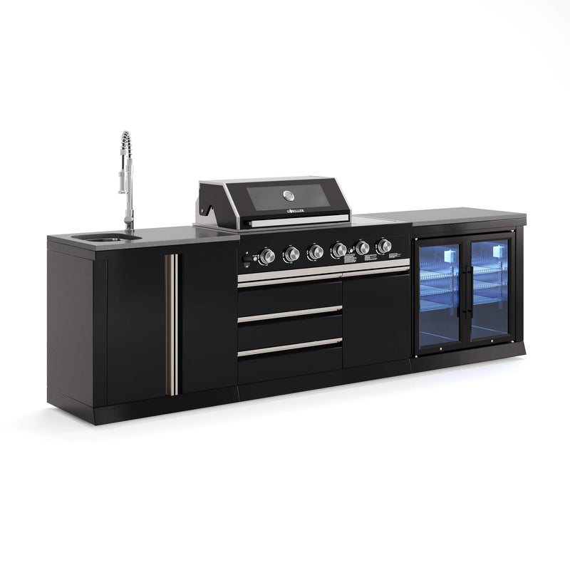 Goriller Outdoor Kitchen | 6-Burner Gas Grill, Double Door Fridge and Sink | 3m Compact Luxury Design