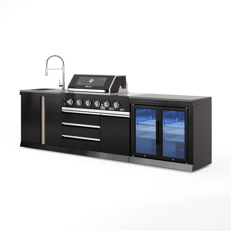 Goriller Outdoor Kitchen | 6-Burner Gas Grill, Double Door Fridge and Sink | 3m Compact Luxury Design