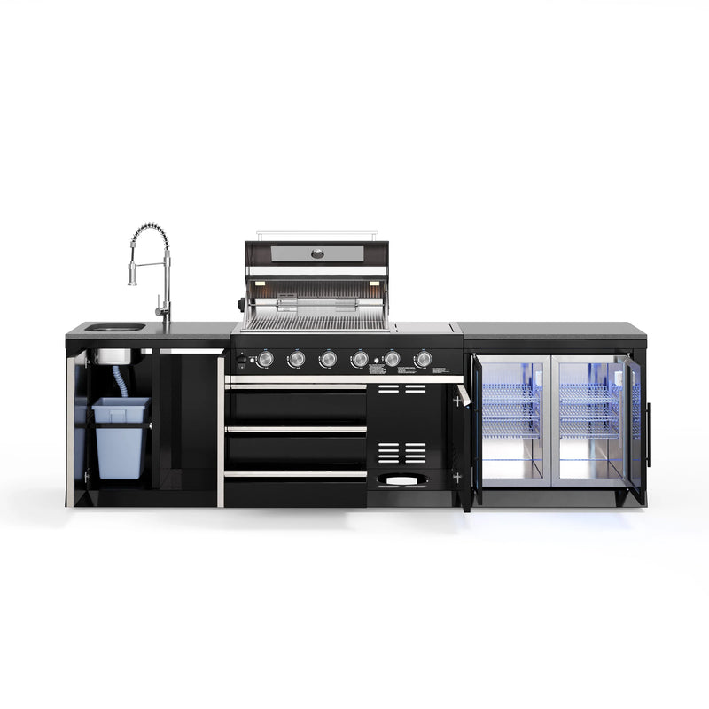 Goriller Outdoor Kitchen | 6-Burner Gas Grill, Double Door Fridge and Sink | 3m Compact Luxury Design