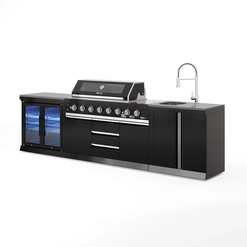 Goriller Outdoor Kitchen | 8-Burner Gas Grill, Double Door Fridge & Sink | 3.3m Compact Luxury Design
