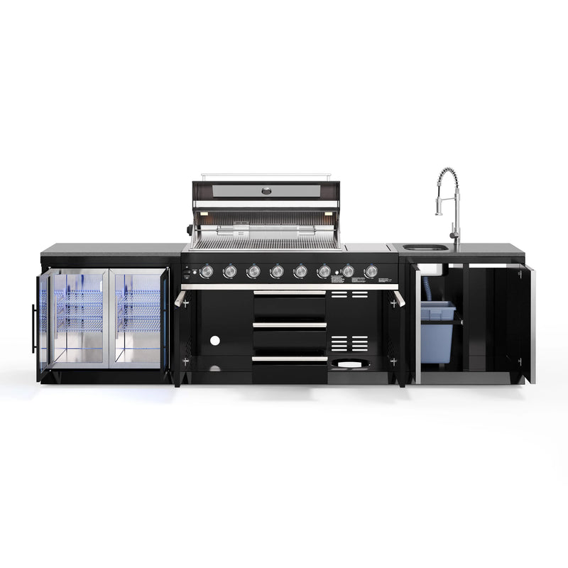 Goriller Outdoor Kitchen | 8-Burner Gas Grill, Double Door Fridge & Sink | 3.3m Compact Luxury Design