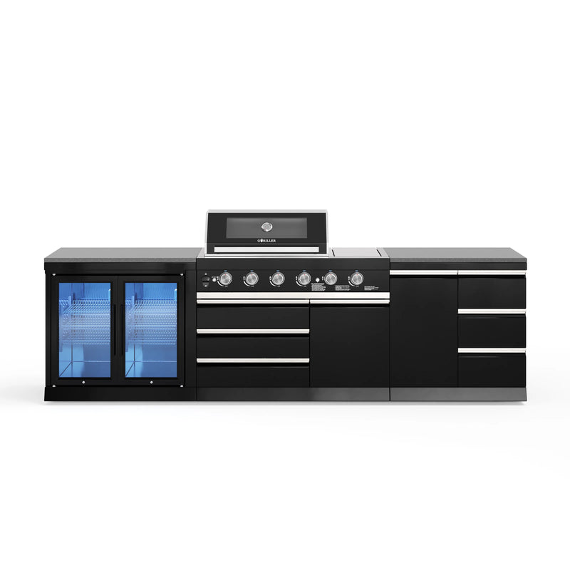Goriller Outdoor Kitchen | 6-Burner Gas Grill, Double Door Fridge and Work Station | 3m Compact Luxury Design