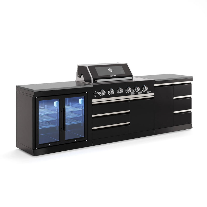 Goriller Outdoor Kitchen | 6-Burner Gas Grill, Double Door Fridge and Work Station | 3m Compact Luxury Design