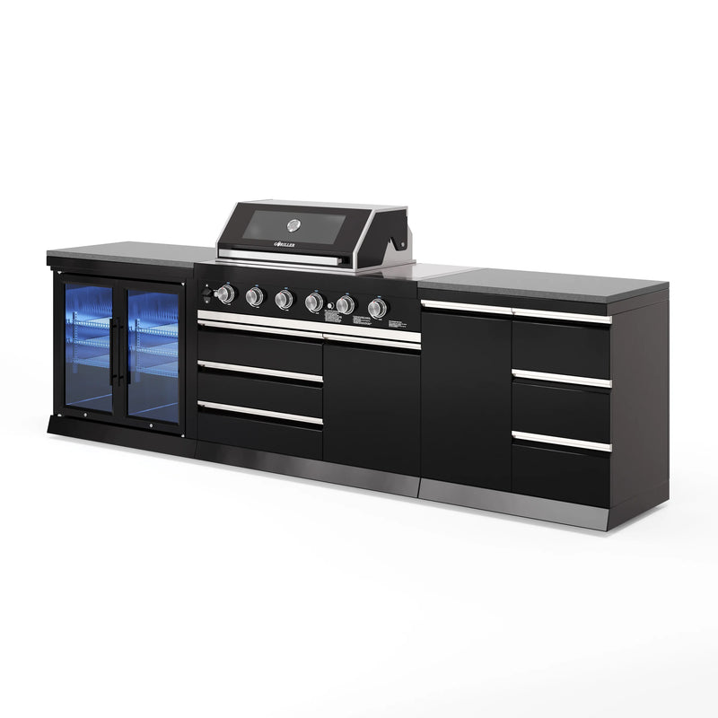 Goriller Outdoor Kitchen | 6-Burner Gas Grill, Double Door Fridge and Work Station | 3m Compact Luxury Design