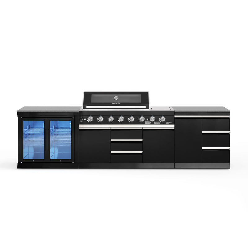 Goriller Outdoor Kitchen | 8-Burner Gas Grill, Double Door Fridge & WorkStation | 3.3m Compact Luxury Design