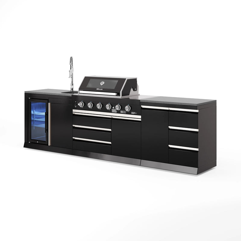 Goriller Outdoor Kitchen | 6-Burner Gas Grill, Sink, Fridge and Work Station | 3m Compact Luxury Design