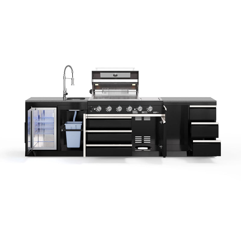 Goriller Outdoor Kitchen | 6-Burner Gas Grill, Sink, Fridge and Work Station | 3m Compact Luxury Design