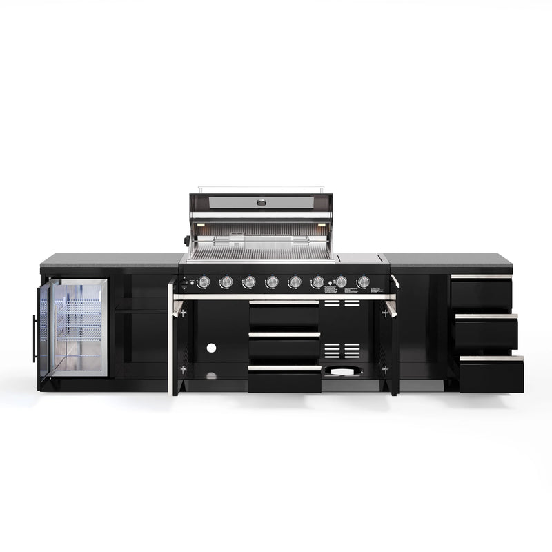 Goriller Outdoor Kitchen | 6-Burner Gas Grill, Drawer and Fridge | 3m Compact Luxury Design