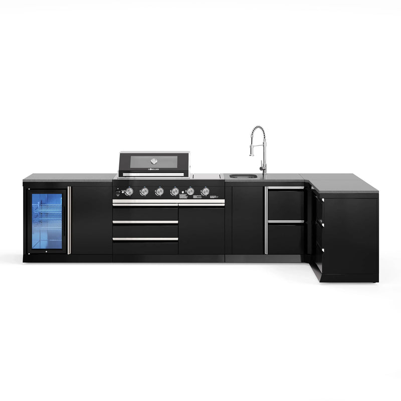 Goriller Outdoor Kitchen | 6-Burner Gas Grill, Sink Fridge & Workstation L-Shape | 4.5m Compact Luxury Design