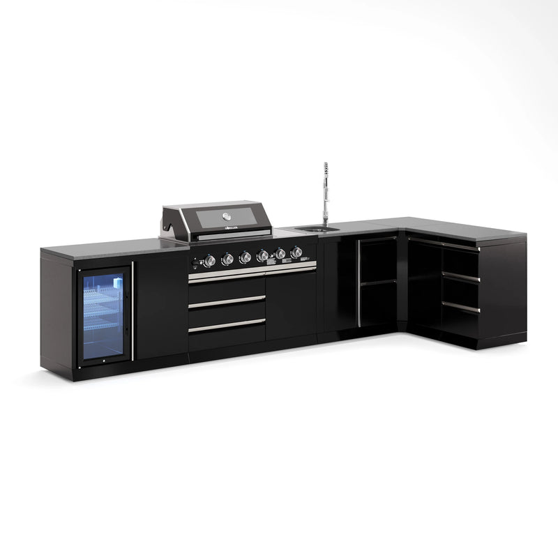Goriller Outdoor Kitchen | 6-Burner Gas Grill, Sink Fridge & Workstation L-Shape | 4.5m Compact Luxury Design