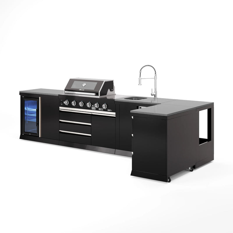 Goriller Outdoor Kitchen | 6-Burner Gas Grill, Sink Fridge & Workstation L-Shape | 4.5m Compact Luxury Design