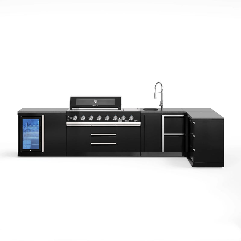 Goriller Outdoor Kitchen | 8-Burner Gas Grill, Single Fridge, Sink & Workstation | 4.8m Compact Luxury Design