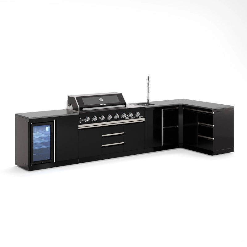 Goriller Outdoor Kitchen | 8-Burner Gas Grill, Single Fridge, Sink & Workstation | 4.8m Compact Luxury Design