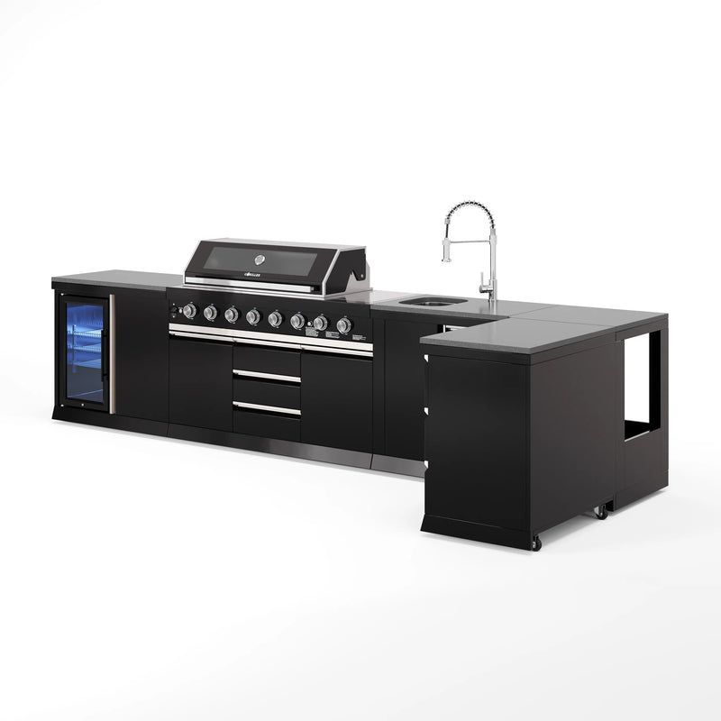 Goriller Outdoor Kitchen | 8-Burner Gas Grill, Single Fridge, Sink & Workstation | 4.8m Compact Luxury Design